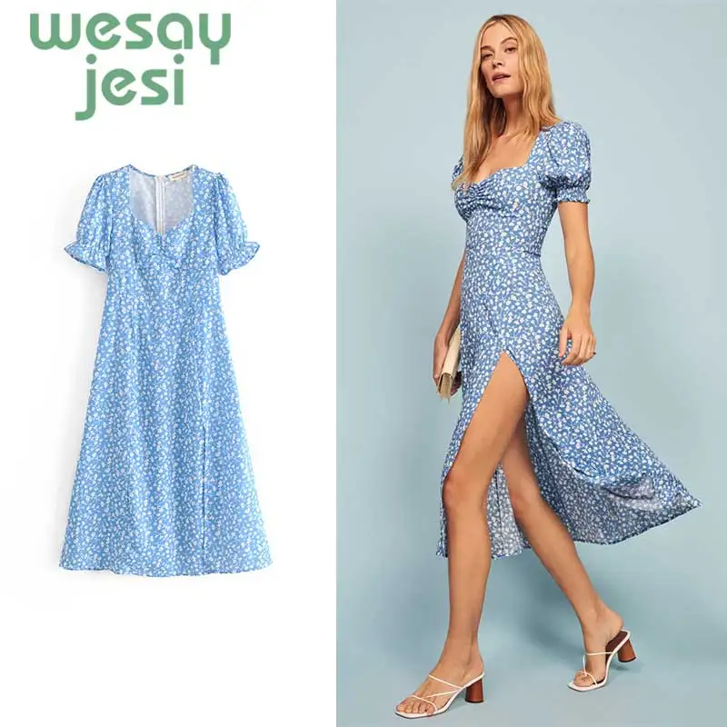 Женское летнее платье с коротким рукавом v образным вырезом и цветочным принтом