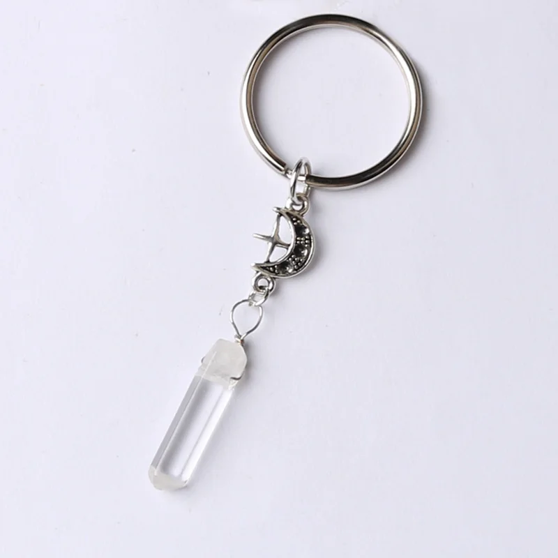 Прозрачная цепочка для ключей с кварцем и Луной-в стиле бохо со стержнем