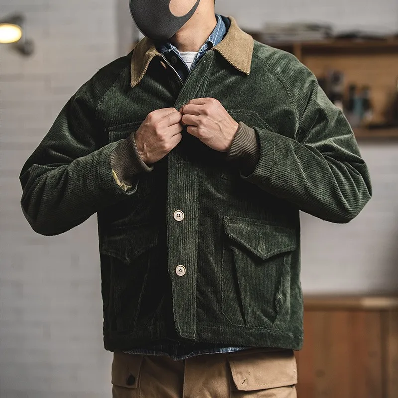 Мужская теплая Вельветовая куртка винтажное дизайнерское однобортное пальто с