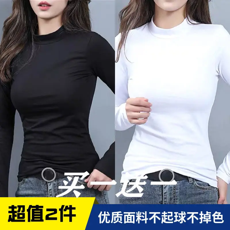 Черная Женская футболка с круглым вырезом и длинным рукавом на осень зиму