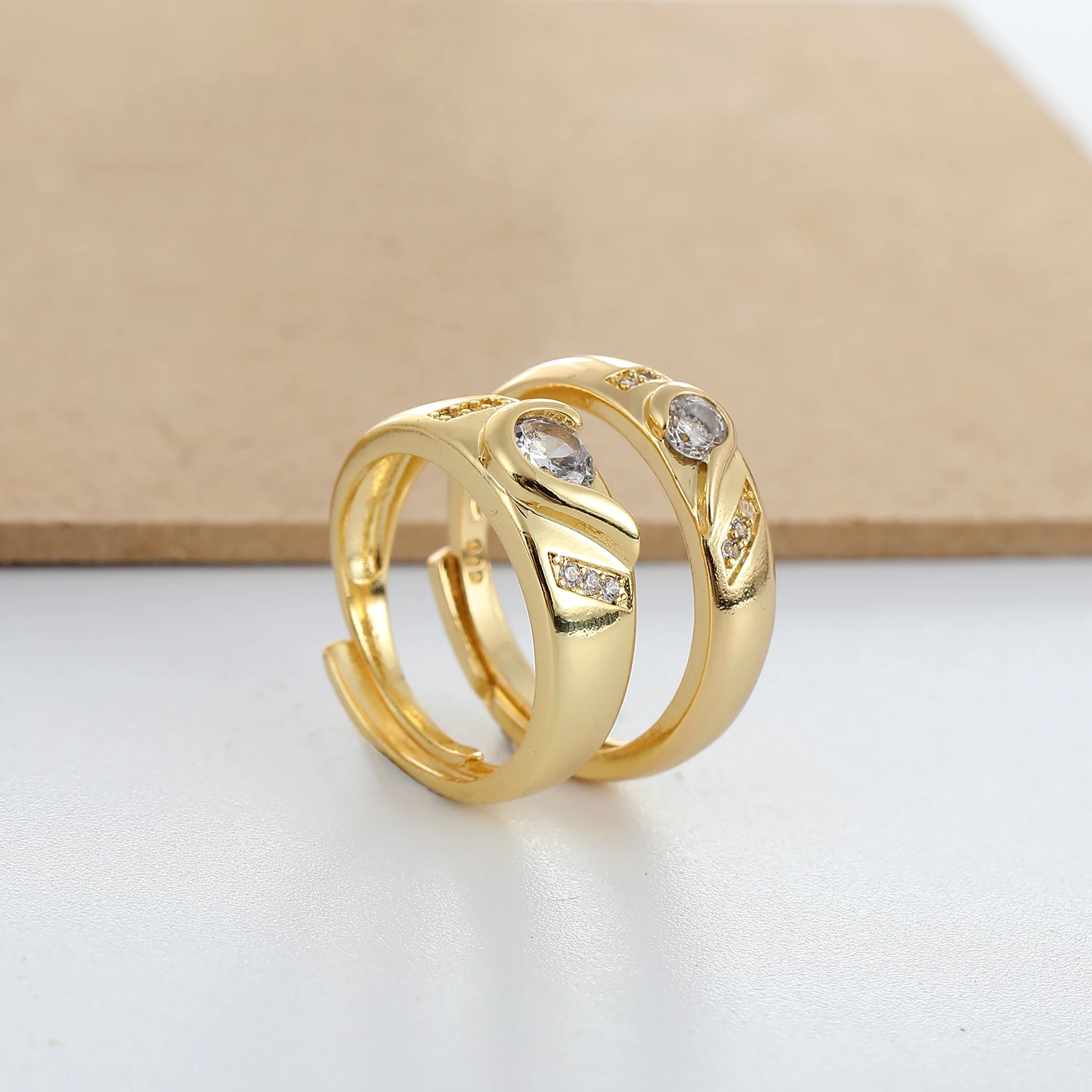

Valentine Day Couple Alloy Heart Zircon Open Ring Casual Engagement Wedding Party Gold Plated Ring Jewelry