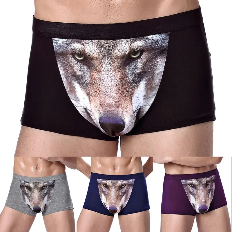 Мужское нижнее белье мужские трусы боксеры 3D Wolf Homme хлопковые шорты Трусы для