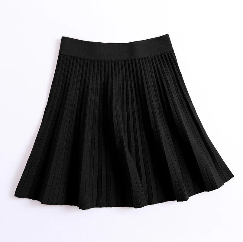 

Sherhure 2020 Stretch High Waist Spring Mini Knitting Skirts Women A-line Pleated Skirt Black Faldas Jupe Femme Saia