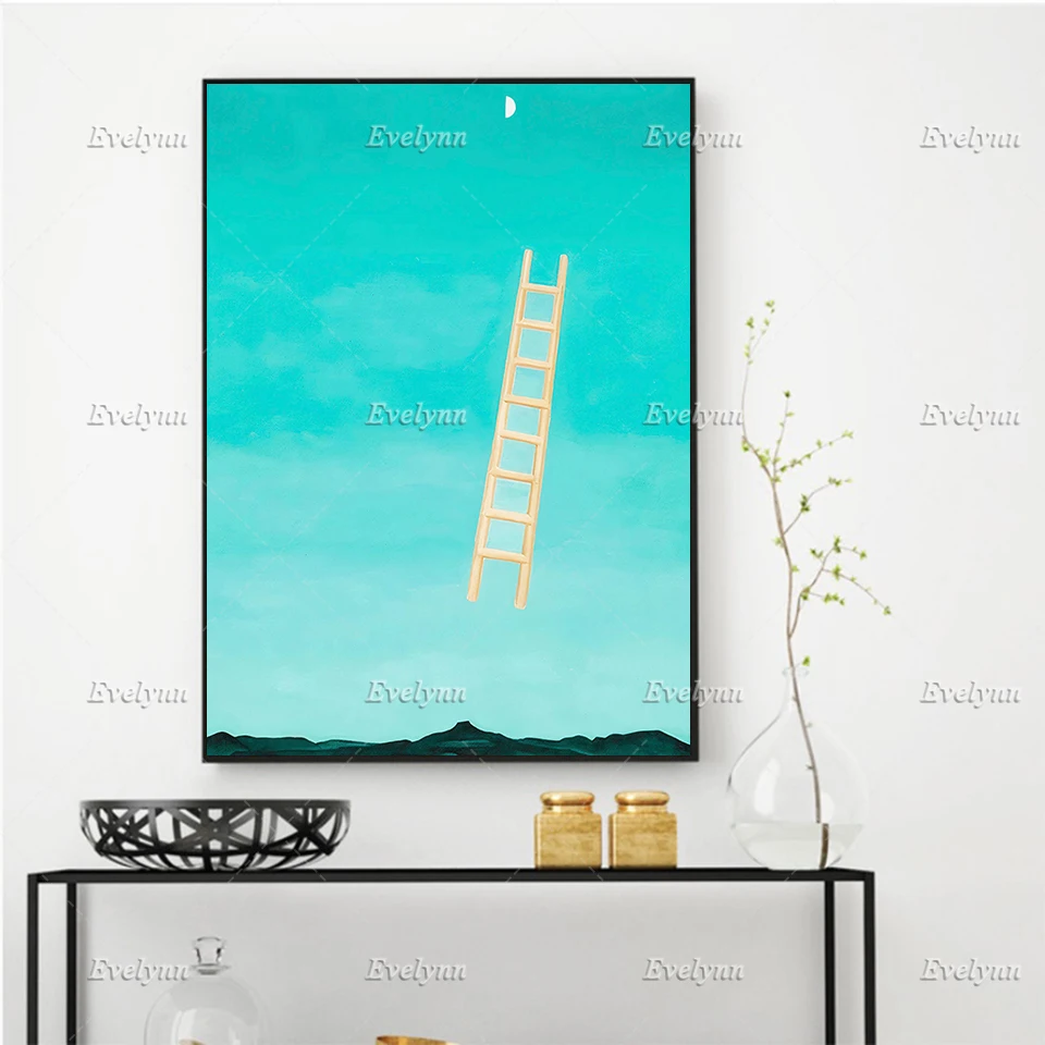 

Georgia O'Keeffe Poster - Ladder to the Moon -Minimalism Wall Art Prints Home Decor Canvas Unique Gift Floating Frame