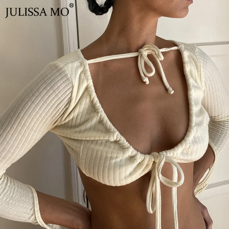 JULISSA MO Вязаный топ с v образным вырезом сексуальные топы на бретельках Осенняя