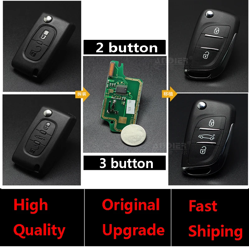 Car Modified Flip Folding Key Shell FOB 3 Buttons for Peugeot 307 308 408 107 207 307S 407 CE0536 Remote Case with Logo