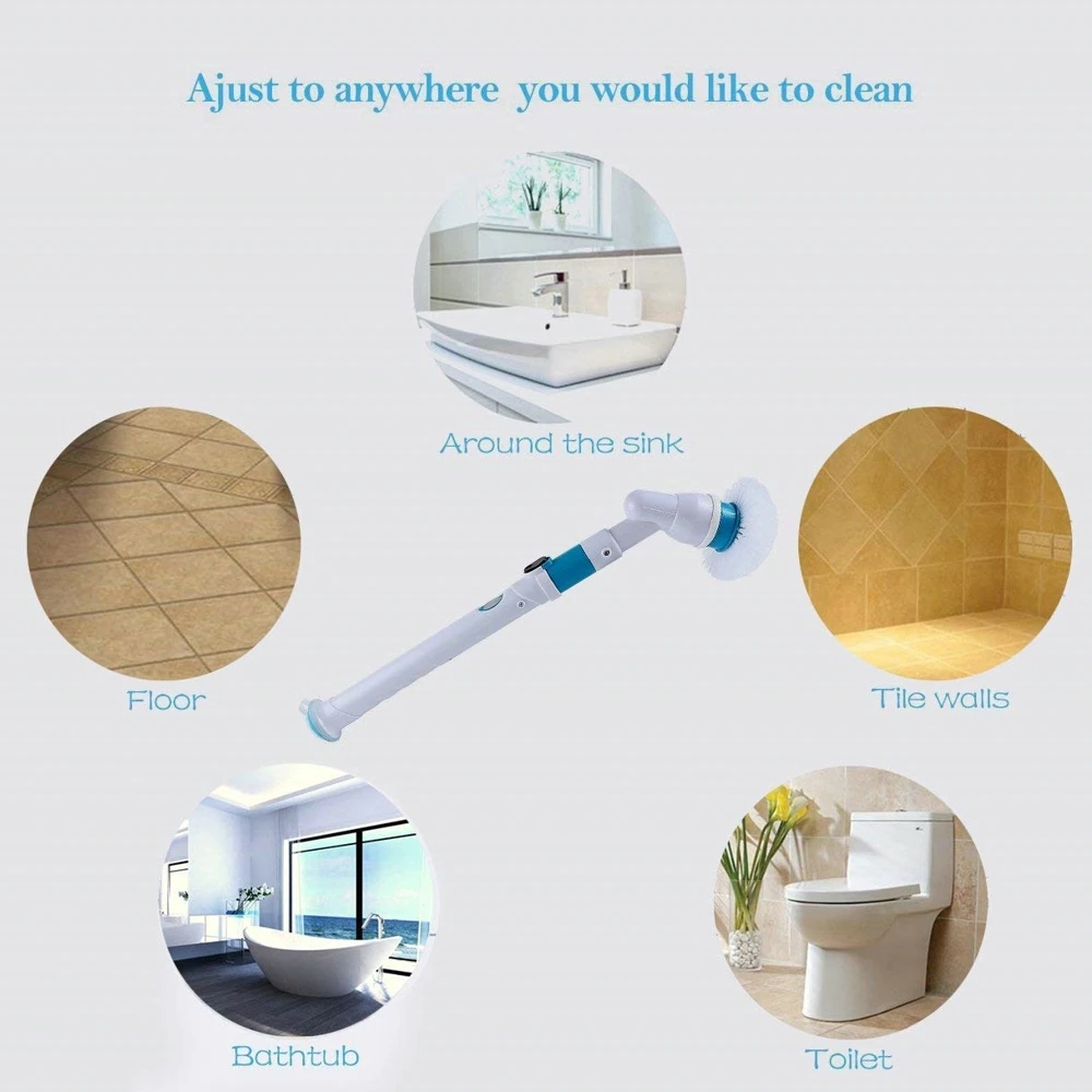 Turbo Scrub Electric Cleaning Brush Adjustable Waterproof Cleaner Wireless Charging Clean Bathroom Kitchen Tools Set | Дом и сад