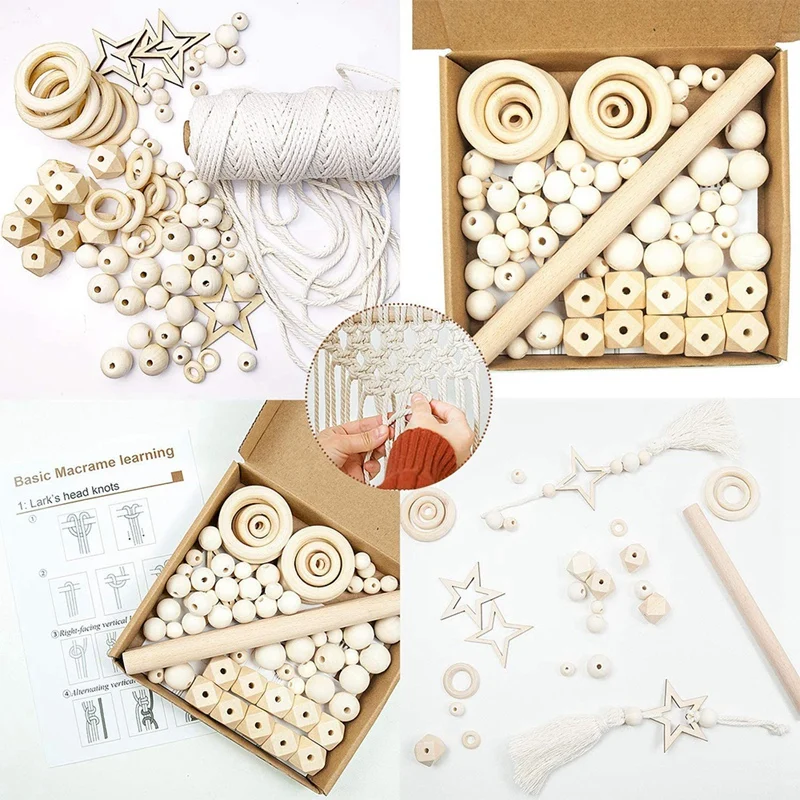 

Macrame Cord Kit, 3mm Cotton Cord with Wooden Rings,for Macrame Wall Hanging Decoration, Crafts,DIY Plant Hangers