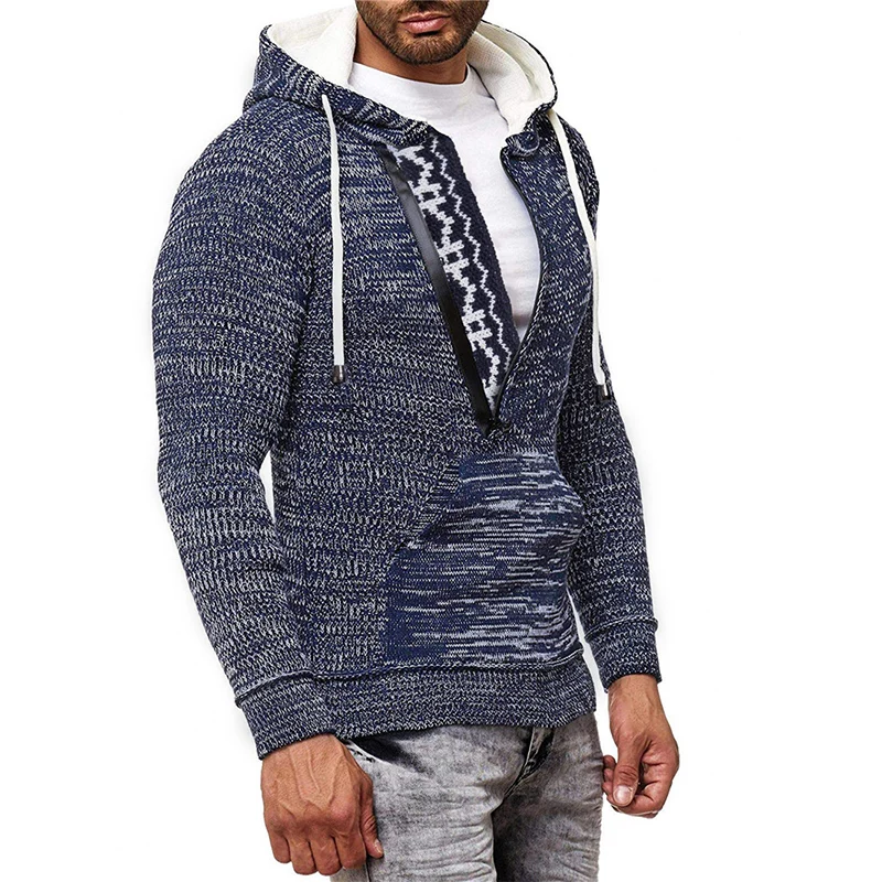 Мужской вязаный свитер с капюшоном теплый пуловер оверсайз одежда для осени и