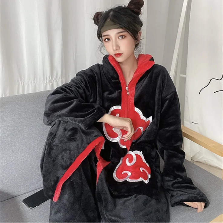 

Anime Naruto Cosplay Pajamas Unisex Cosplay Costume Kurama Flannel Home Sleepwear Onesie Jumpsuits Adults Kids