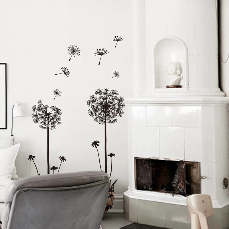 Одуванчик наклейки на стену самодельные черные белые растения натуральные