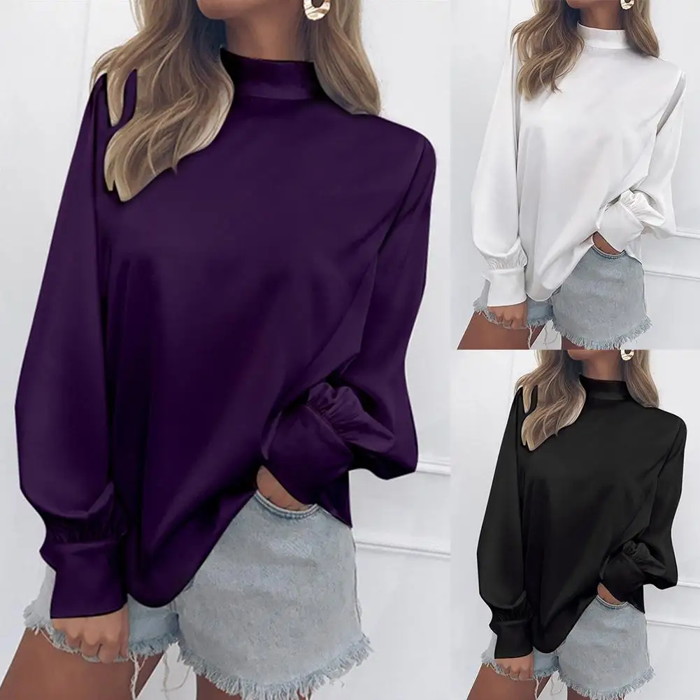 Женская Свободная шифоновая блузка однотонная с длинными рукавами фонариками и