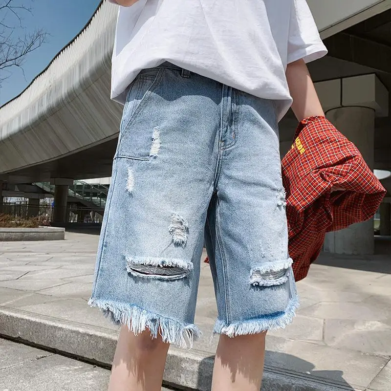 Новые летние мужские рваные джинсы Tide бренд хип хоп мода Корейская версия