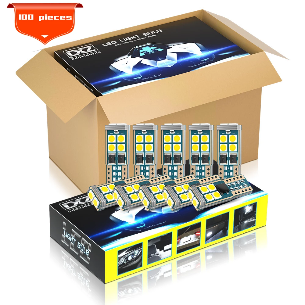 DXZ 100 шт. T10 светодиодный ные автомобильные W5W лампы 10 SMD CAN шина 168 194 6000K 12 В Белый