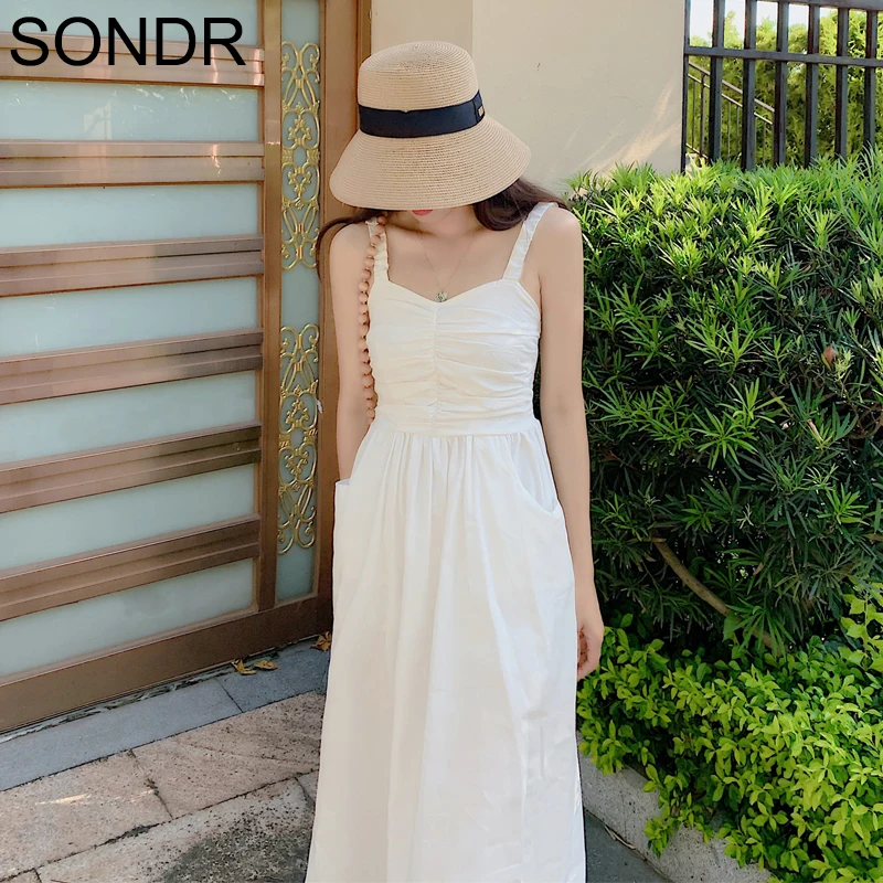 

Mori Girl Sweet Dress Korean Fashion 2020 Summer New Women White Cotton Linen Female Sleeveless Dress Pleated Midi Vestidos