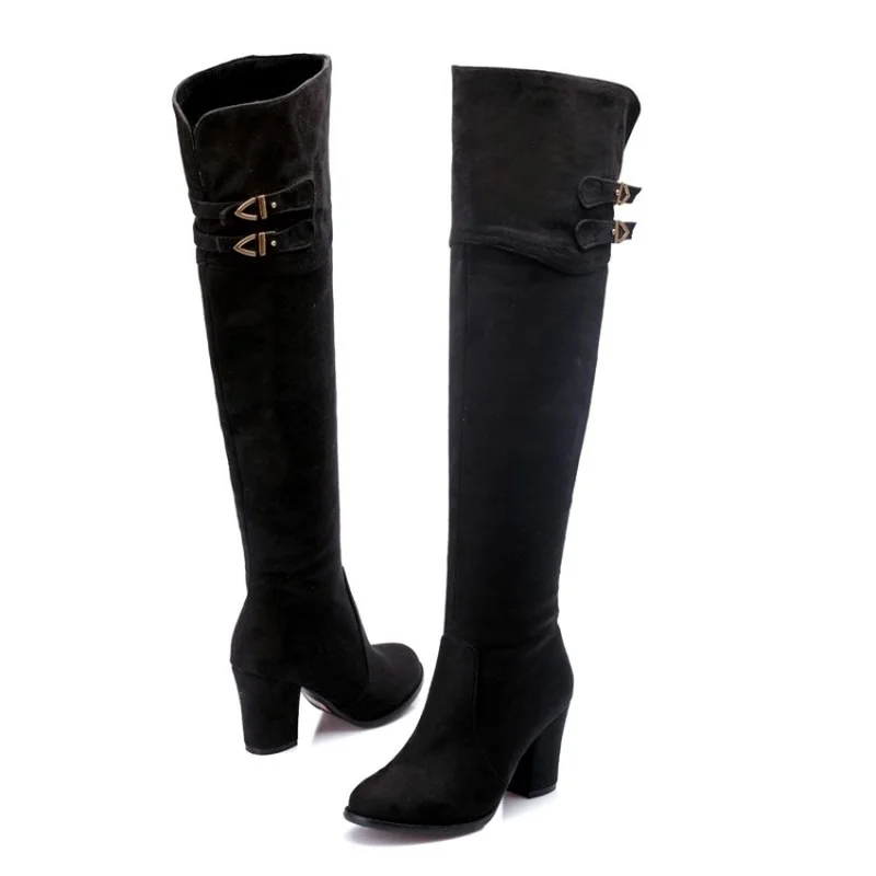 FXYCMMCQ Women's Over-the-knee Boots with Thick Heels (8cm) In Single Colour, Size 32-54 722-2
