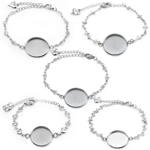 5 шт. браслет из нержавеющей стали браслет основа круглый кабошон 20 мм Камея для браслетов заготовки лотков ободок настройки DIY ювелирных изделий