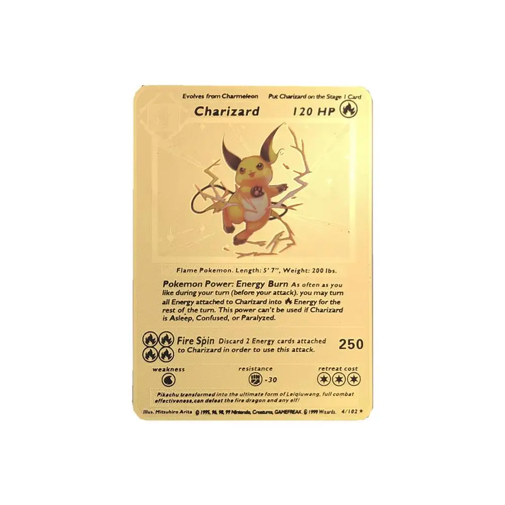 Лучшие продажи золотой металл цвет битва карт игры Pokemones карты энергии Charizard коллекция карт игрушки - Цвет: 12