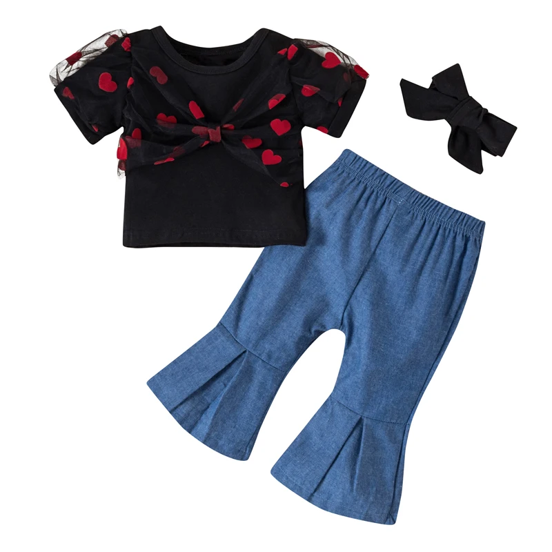 

Pudcoco 3-18M 3Pcs Newborn Infant Baby Girl Clothes Set Fashion Lace Bow T-Shirt Top Flare Pants Outfits Headwear Summer Costume
