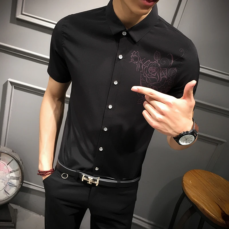

summer men flower shirt short sleeve large size 7xl shirt men fashion casual shirts white sky blue black camisa masculina