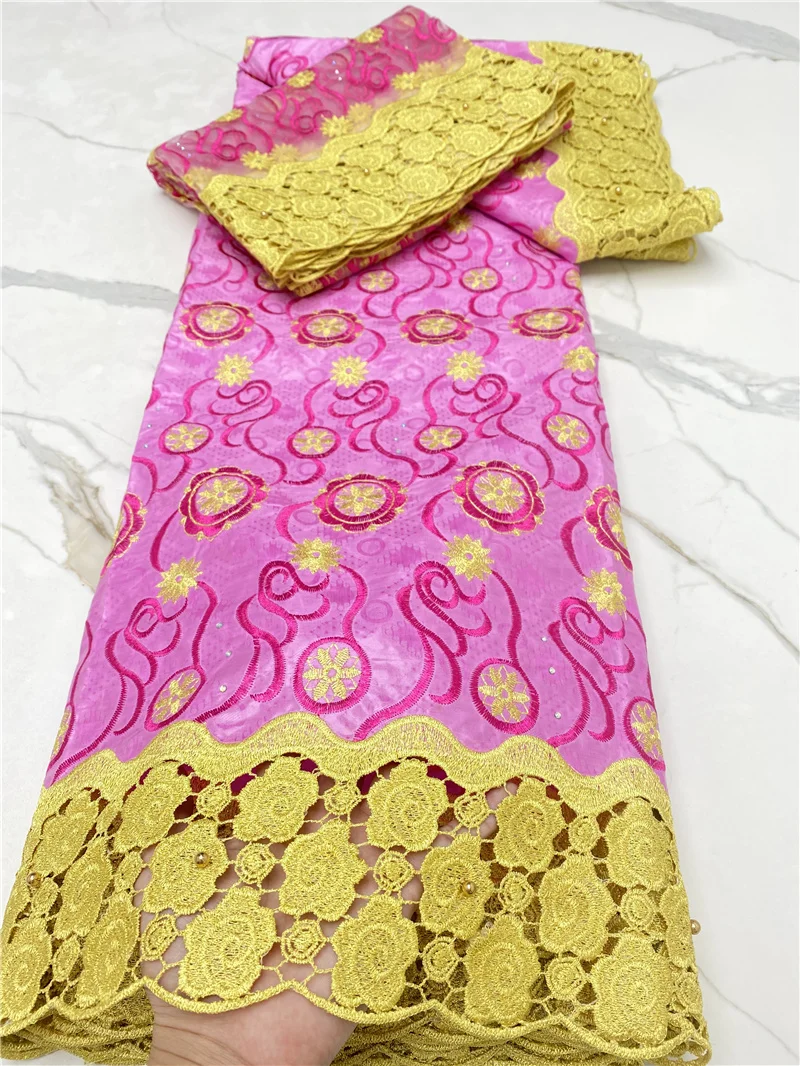 

PGC African Bazin Riche Lace Fabric 2021 High Quality Brode Lace Nigerian Lace Fabric 5+2 Yards For Wedding YA4429B-1