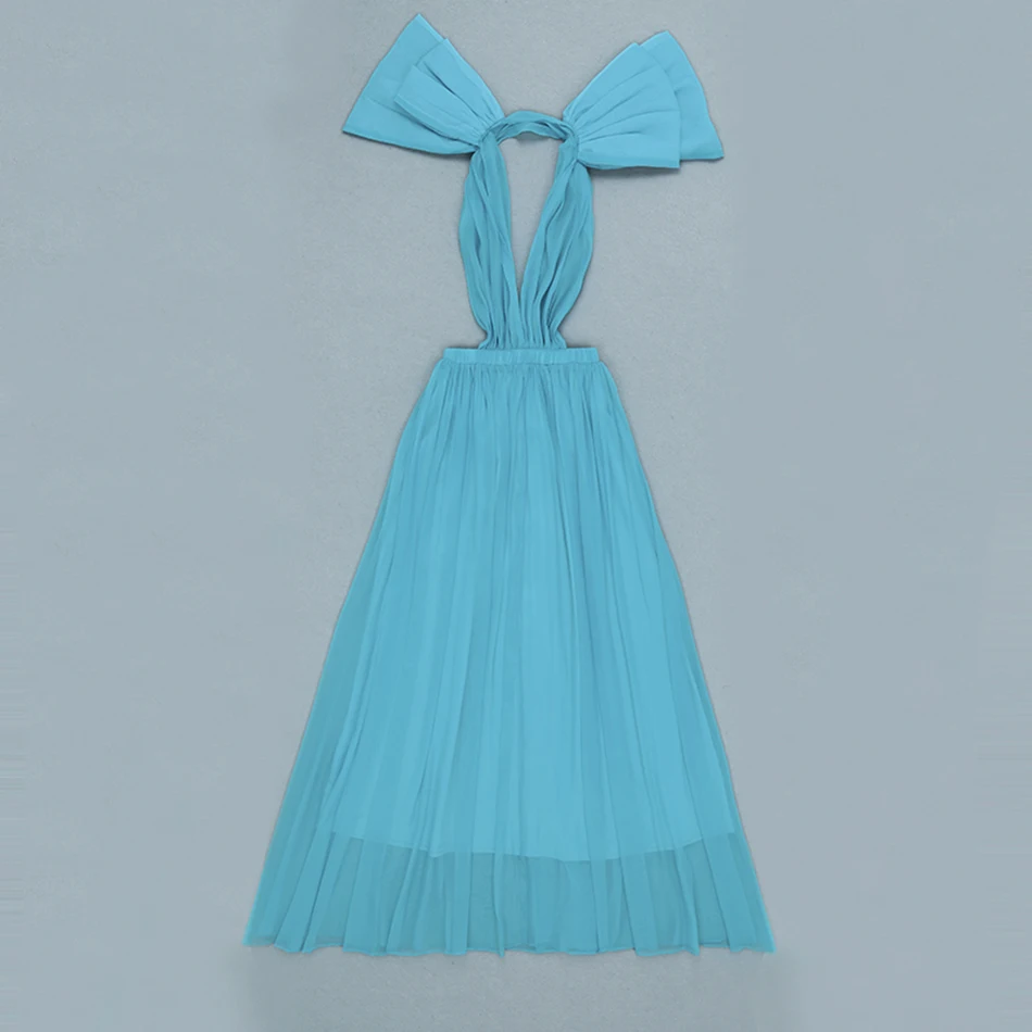 Новинка лета 2019 женское длинное платье небесно-голубого цвета роскошное