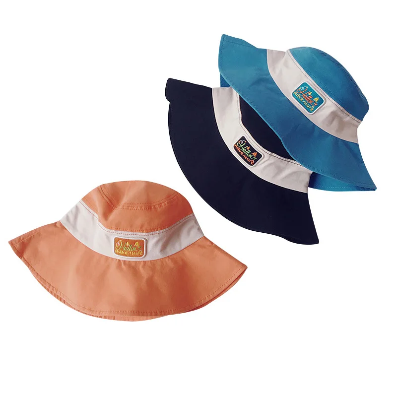 

Wide Brim Children Hat Summer Fisherman Caps Outdoor Travel Beach Sun Hats English Embroidery Bucket Caps for Kids 4-8 Years