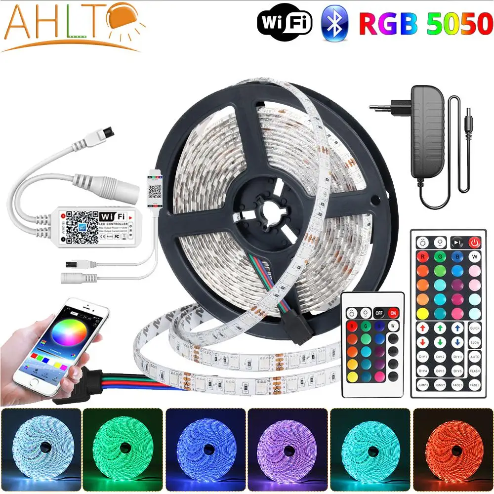 

IR WIFI Bluetooth RGB 5050 LED Strip 5m 10m 15m Neon Flexible Waterproof Tape Car TV Living Room Decoration Christmas Lighting