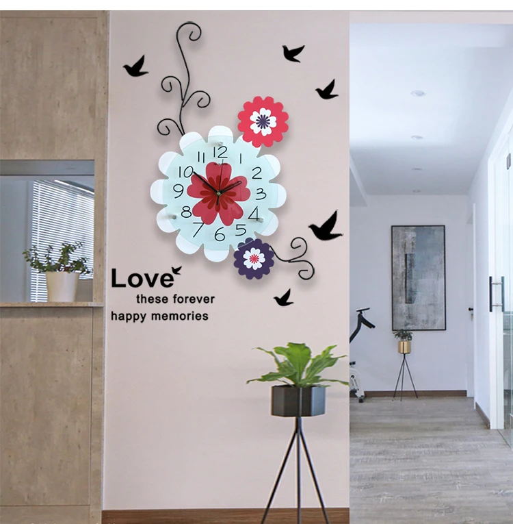 

Simple Flower Wall Clock Wooden Digital Art Silent Stylish Wall Clocks Design Special Modern Reloj Pared Home Decor WE50WC