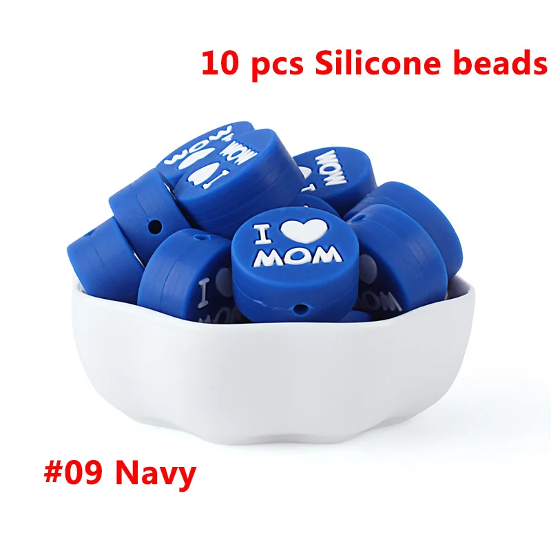 09-10pcs Keep& Grow 10 шт. круглые силиконовые бусы I love Mom Dad грызунок ожерелье бусы DIY Perle Slicone Dentition Kralen игрушки - Цвет: 09-10pcs