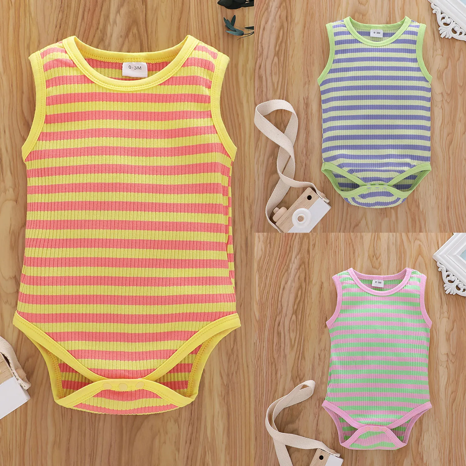 

Newborn Infant Baby Girls Boys Sleeveless Ribbed Striped Print Romper Clothes Summer Newborn Baby Girl Clothes ropa bebe niÃ±a