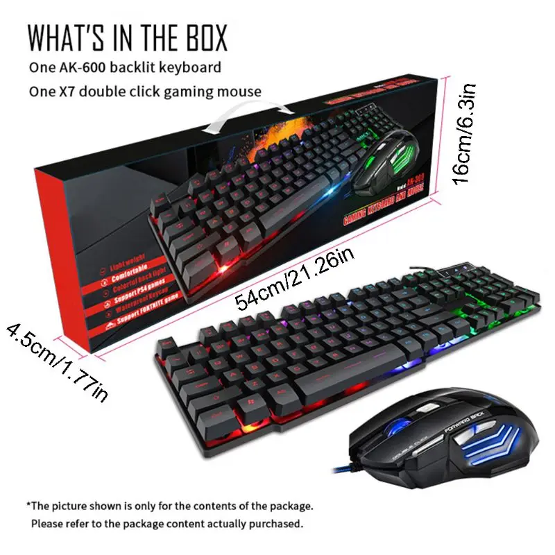 

USB Wired Gaming Keyboard and Mouse 104 Keys Backlight Silent Keyboard for PC