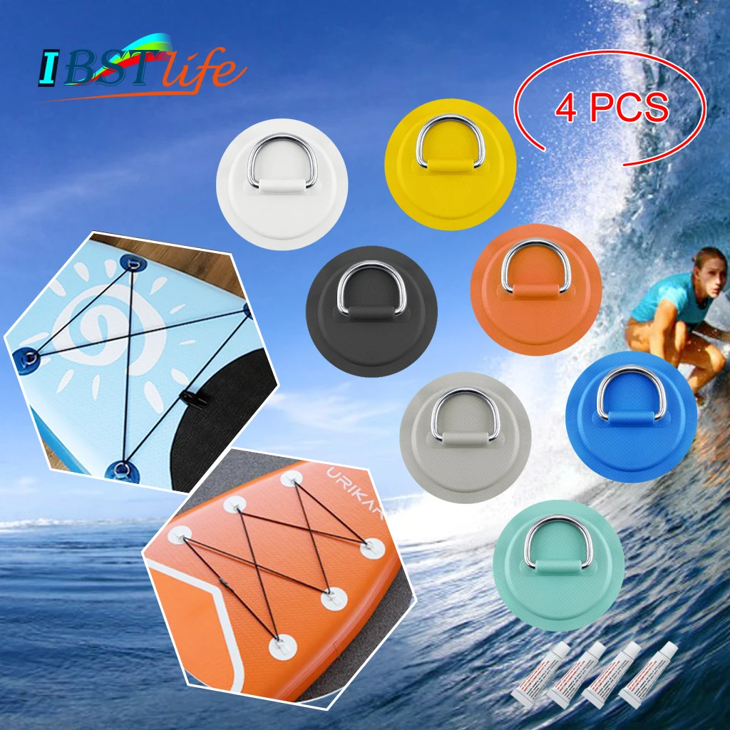 

4PCS/Lot 8cm Stainless Steel D Ring Pad Patch With Glue for PVC Inflatable Boat Raft Dinghy Canoe Kayak Surfboard SUP Tie Down