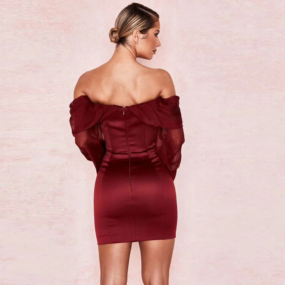 Новейшее Модное Элегантное винно-красное вечерние платье с длинным рукавом и