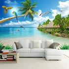 Пользовательские 3D фото обои синее небо белые облака песчаный пляж морской пейзаж Большая фреска для гостиной спальни Настенный декор живопись