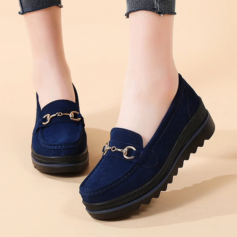 

Size 35-41 Women's Fashion Suede Heighten Loafers Lady Slip-On Platforms Shoes Casual Round Toe Wedge Shoes