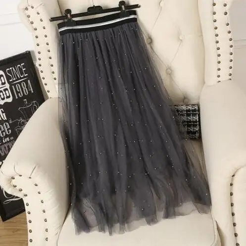 2019 Женская юбка длинная Весенняя и летняя тонкая большие юбки коричневые золотые