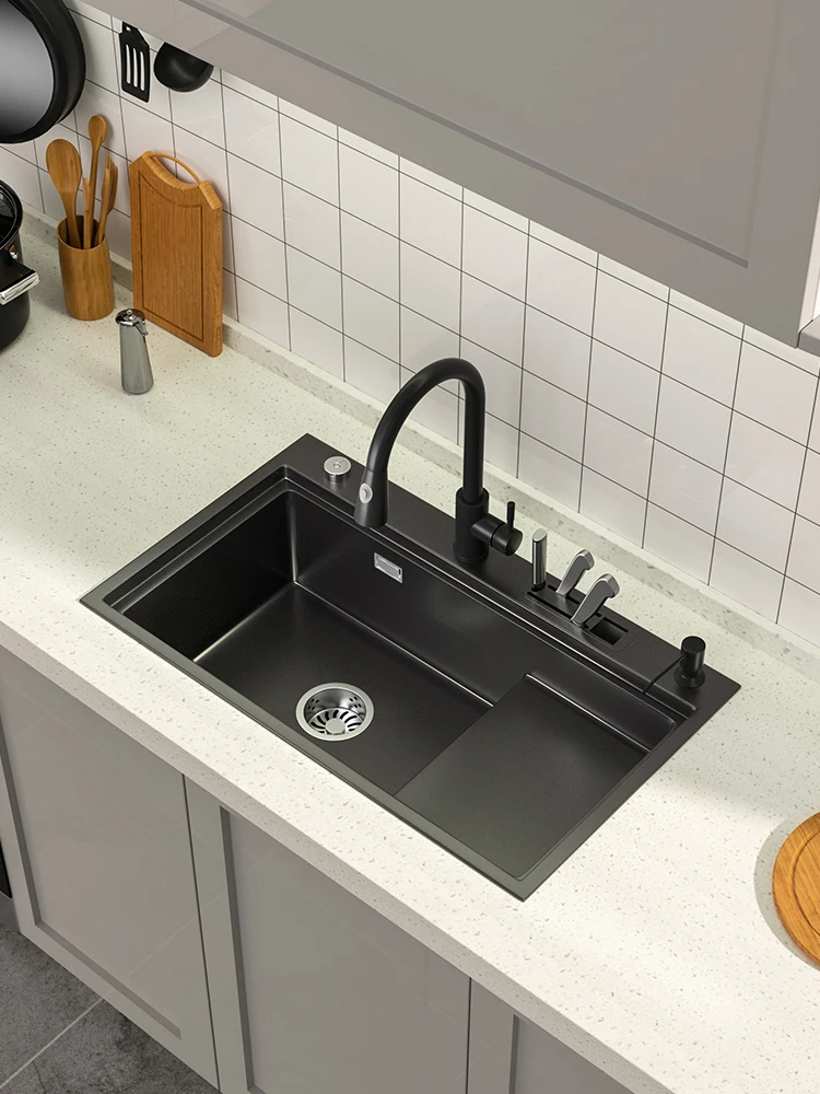 

Stepped Design Kitchen Sink Controlled Drainage Of Countertop Topmount Single Bowl 304 Stainless Steel Basin For Home Fixture