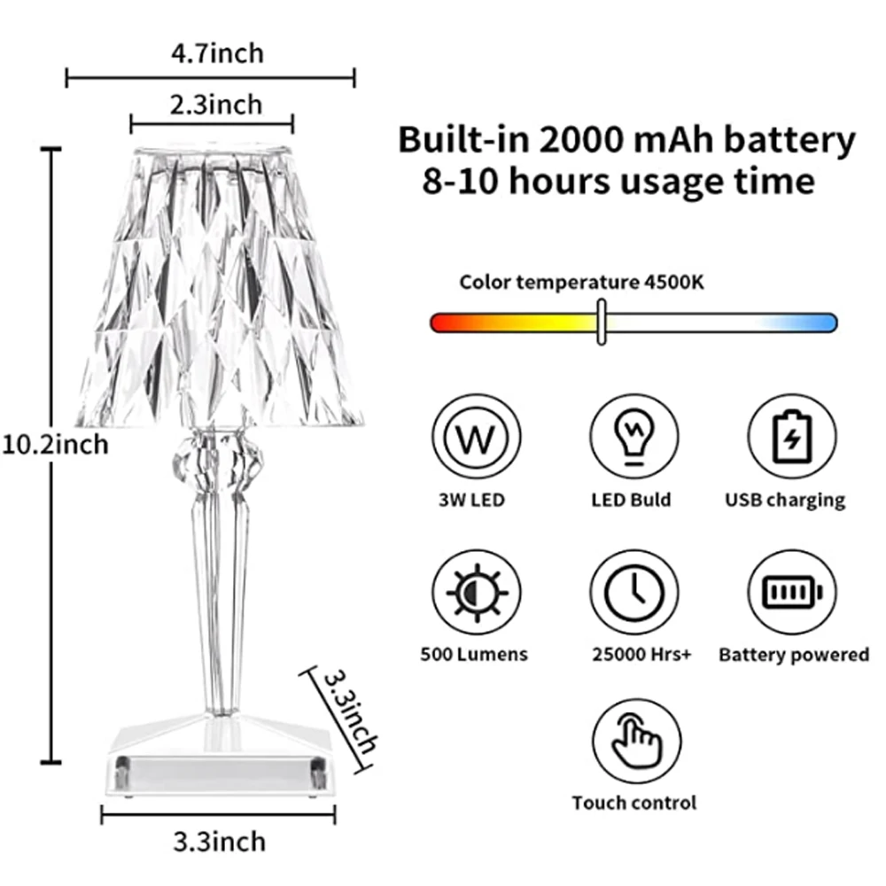 Алмазная Настольная лампа 3 цветов USB зарядка декоративные настольные лампы для