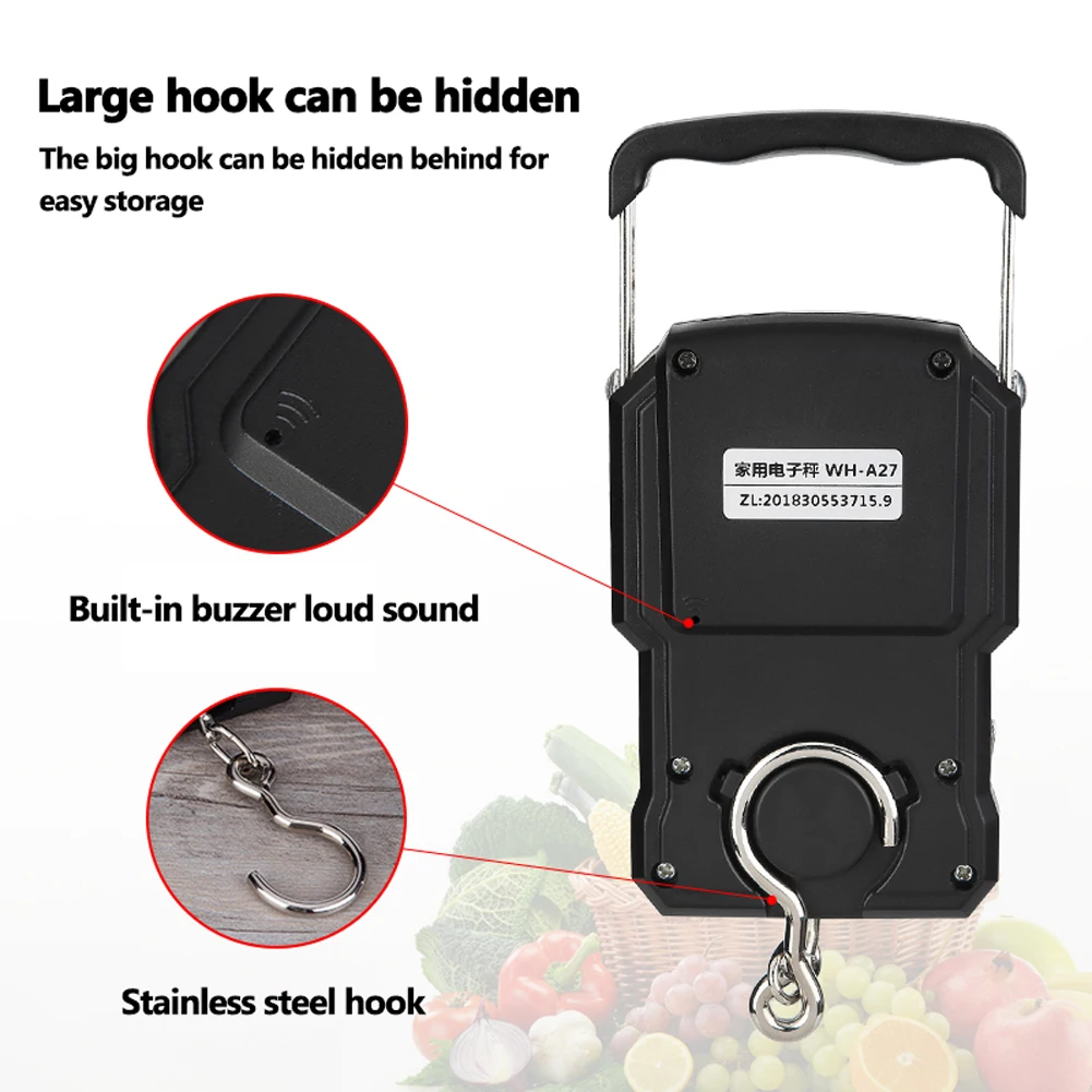 

WeiHeng A27L/A27L-B Electronic Hook Scale 75kg/10g Scale LCD Display Screen with Tapes Length Measure Function High Precisions