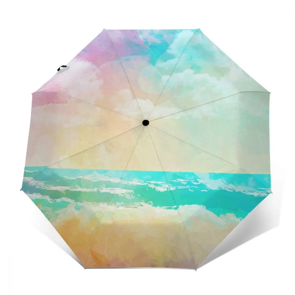Comprare Ombrello Soleggiato Fantastico Mare Spiaggia Scenario Pieghevole Automatico Portatile Uomo Donna Ombrello Protezione Solare Pioggia Antivento Ombrellone Da Spiaggia
