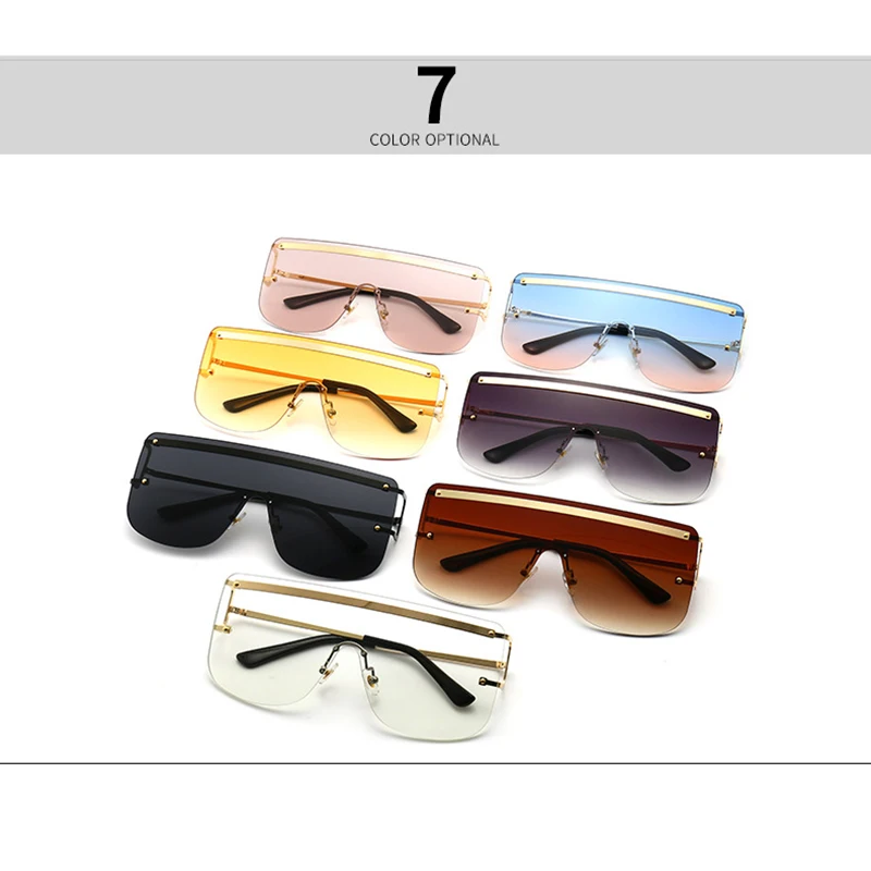 

Vintage Oversized Square Rimless Sunglasses Women Men Classic Luxury Brand Flat Top Gradient One Piece Sun Glasses UV400 Shades
