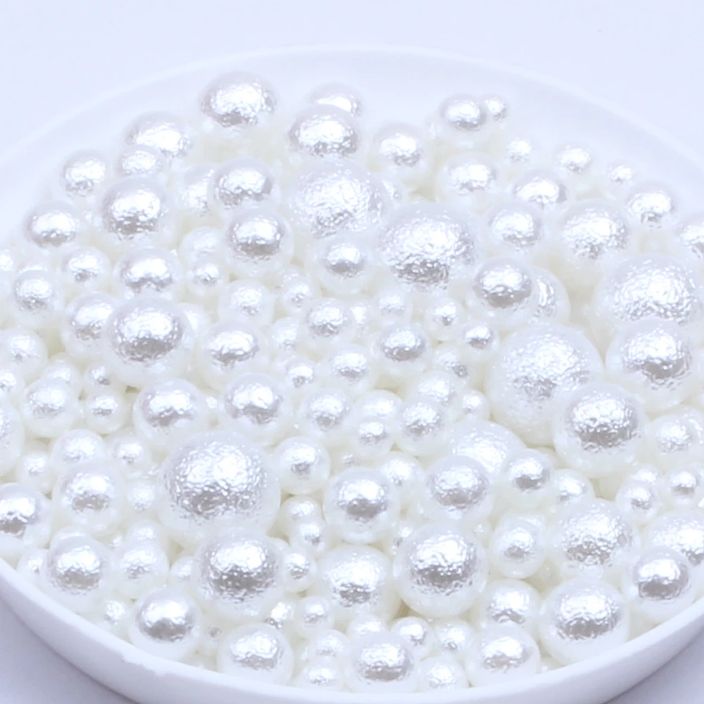 

400pcs 3-8mm Mix Sizes No Hole ABS Wrinkled Skin Imitation Pearl Beads Round White Ivory Beads For Clothes Shoes Jewelry Making