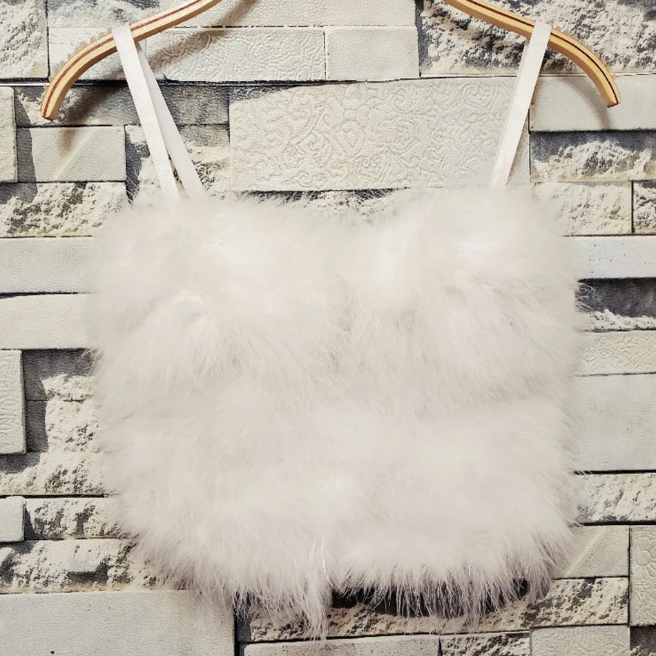 Miss Water 2020 New Summer Women Black Tops Sexy Faux Fur Spaghetti Strap Sleeveless Hot Top Club Celebrity Party Tops Vestidos