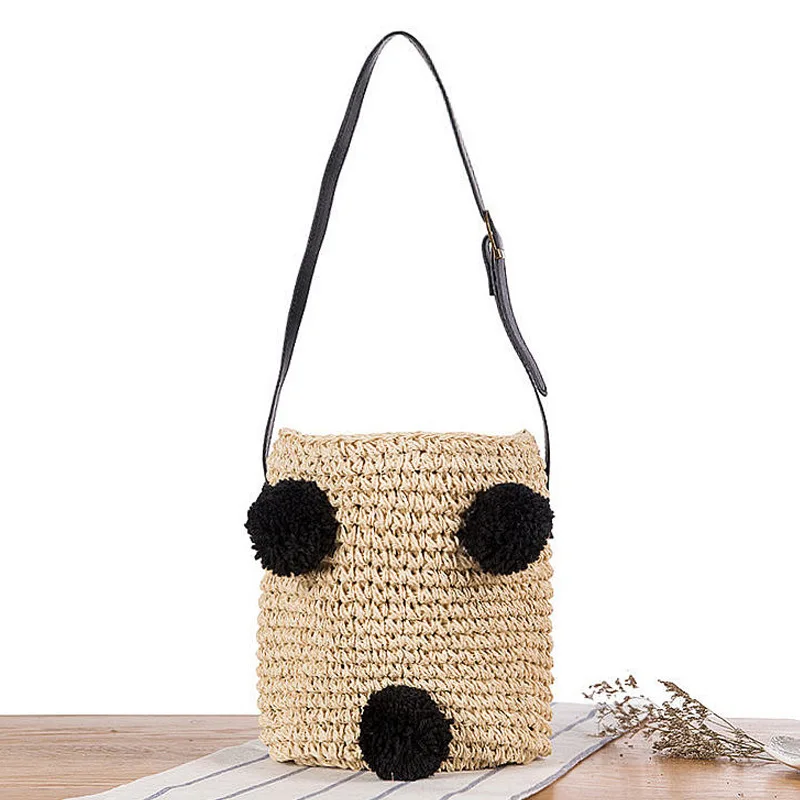 

Korean hand woven lovely cherry ball ball ball Shoulder Bag Beach Bag holiday straw bag