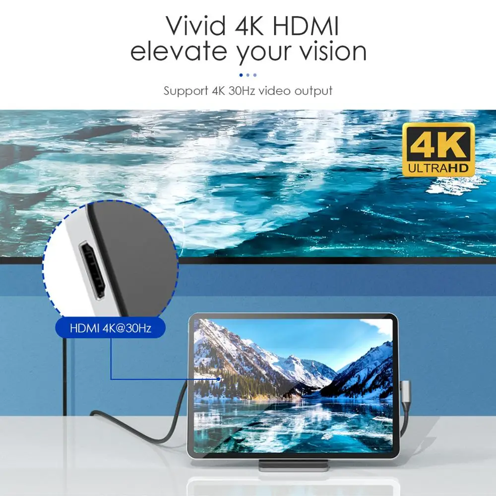 IPad Pro USB C концентратор с 4K HDMI PD зарядки светодиодный дисплей SD/Micro SD кард ридер 3 0 и 5
