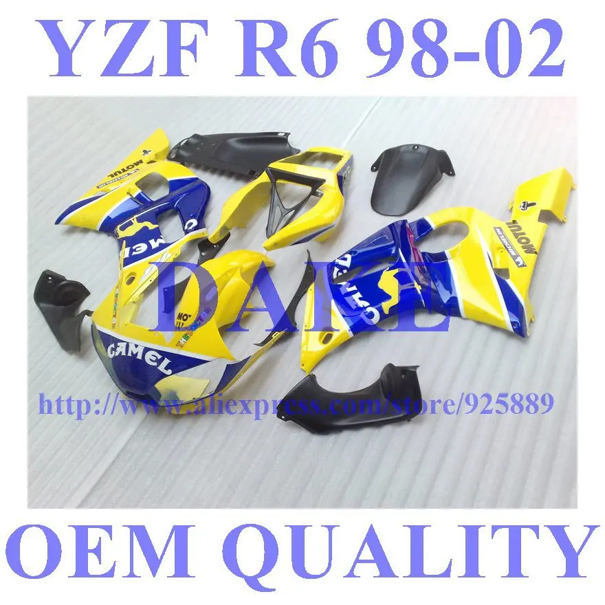 

Injection Blue yellow fairing kit for Yamaha YZF-R6 98-02 YZF R6 98 99 00 01 02 YZF 600 R6 1998 - 2002 Hi-quality fairing set D