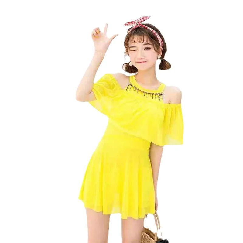 

Hot spring swimsuit female conjoined student large size belly slimming boxer swimsuit sexy strapless swimsuit