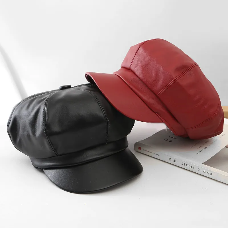 Женская модная кожаная кепка из искусственной кожи берет с утиным языком женская
