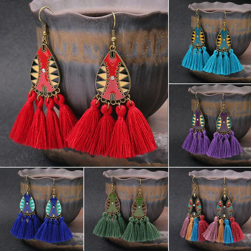

2021 new earrings fresh geometric handmade red tassel earrings female creative design earrings women jewelry